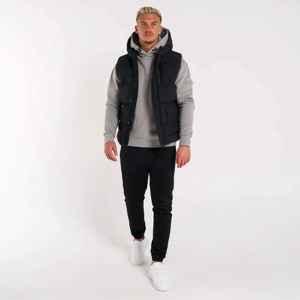 <b>Black</b> Heavyweight Gilet with Hood and Storm Flap Multiple Pockets for Ultimate Casual Outer Wear Stylish and Warm for Autumn - Product Image 1