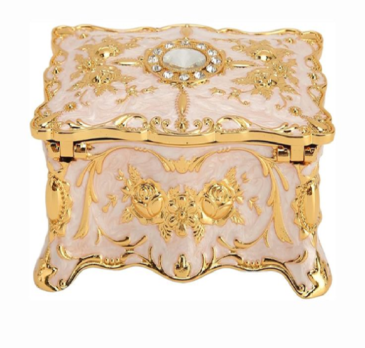 Classic sterling silver jewelry box, elegantly embossed with roses, a timeless piece, footed, available at wholesale prices.