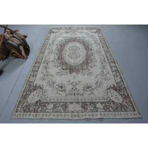 Elégant tapis vintage turc en laine 52x99 pieds marron beige rectangle motif patchwork grand rectangle design de couloir en latex - Product Image 1