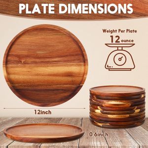 Assiettes en bois rondes en acacia de haute qualité assiettes de chargeur en bois de 12 pouces faciles à nettoyer assiettes de service pour collation Dessert - Product Image 2
