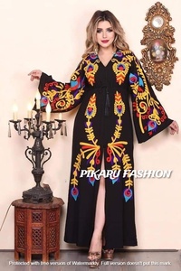 ชุดเดรสปักลายดอกไม้สำหรับผู้หญิงชุดกระโปรงยาวลายดอกไม้ผ้าลินิน100% ทอแฟชั่นแนวธรรมชาติสไตล์อิสลาม - Product Image 2