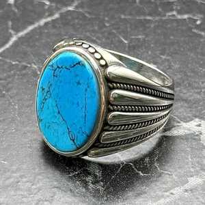 Handmade Turkish Vintage Ottoman Jewelry Bold Blue Stone Rose Gold Plated Statement <b>Ring</b> <b>Mens</b> Turquoise <b>Silver</b> <b>Ring</b> - Product Image 3