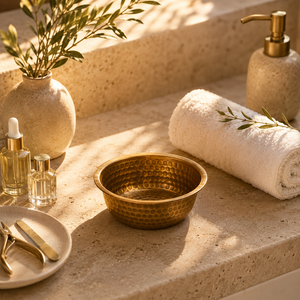 Bol à manucure artisanal en cuivre fini, forme ronde, pour les fournitures d'art des ongles, usage domestique ou en salon - Product Image 5