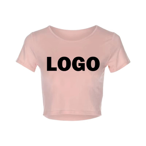 Haut court personnalisé à col en O pour femmes, t-shirt d'été décontracté, basique, sexy, streetwear, hauts noirs à manches courtes - Product Image 1
