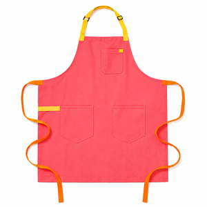 Blue Bib <b>Apron</b> with Yellow Neck Strap Pink Ties Adjustable Waist Reusable Eco-Friendly Canvas for Cooking Daily Use Simple Style - Product Image 5