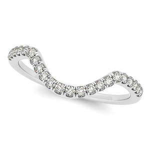 Anillo de Boda de Oro Blanco de 14k con Diamante de 0.17ct, Diseño Semi-Eternidad Contour - Product Image 1
