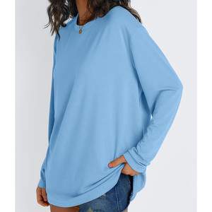 Camisetas deportivas de manga larga a la moda para mujer, algodón liso transpirable, invierno, otoño, de talla grande con cuello cómodo - Product Image 2