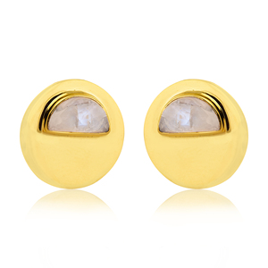 925 Sterling <b>Silver</b> Natural Moonstone Gemstone <b>Stud</b> Round Shape <b>Stud</b> <b>Earrings</b> - Product Image 1