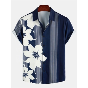 2025 nuevos hombres personalizados de talla grande playa verano Floral impreso algodón botón abajo camisas de manga corta hawaianas para verano - Product Image 1