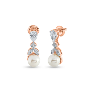 Exquisitos pendientes colgantes con perlas redondas con reflejos de diamantes para un elegante emparejamiento de guardarropa de La India - Product Image 6