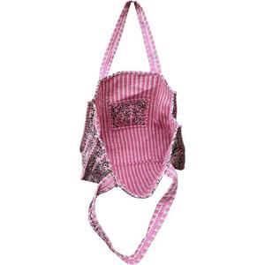 Grand sac fourre-tout en coton décontracté pour femmes cousu à la main Quilting broderie florale décoration couleur unie sac à provisions à bandoulière - Product Image 2