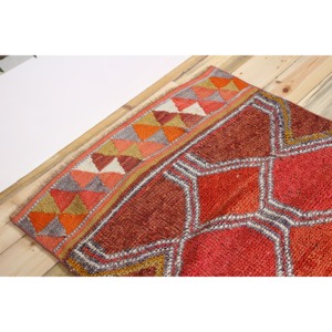 Tapis turc 3,37 x 12,3 pieds, tapis Herki vintage, tapis géométrique orange en laine - Product Image 5
