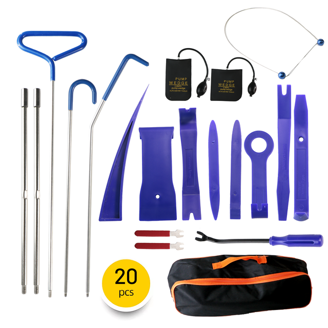 20pcs Car Emergency Tool Door Unlock Tool Long Reach Auto Trim Removal Tool Car Lockout Kit with Pump