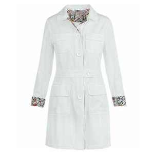 Bata de Laboratorio Blanca Unisex con Diseño Floral en Puños y Cuello, Uniforme de Hospital de Poliéster/Algodón/Lona Personalizada - Product Image 1