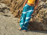 Pantalon long droit en crêpe de rayonne/viscose fait main pour femme, écologique, taille haute élastique, idéal pour l'été