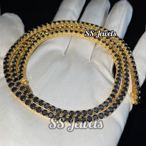 Chaîne de tennis de luxe de 4 mm en argent sterling 925 avec moissanite noire VVS plaquée rhodium, collier de tennis unisexe glacé - Product Image 2