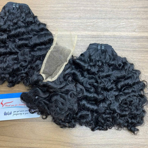 Extensions de cheveux bouclés birmans bruts de haute qualité, gros volume, vierges, mèches de cheveux humains vietnamiens avec fermeture en dentelle - Product Image 1
