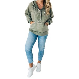 New Custom Acid <b>Zip</b> <b>up</b> <b>Hoodie</b> for Women Solid Vintage Look Oversized Polyester Cotton Casual Winter Eco Friendly - Product Image 5