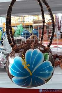 VIET FARGIMEX Women's Fashion Coconut Shell <b>Handbag</b> with Cotton Lining High Quality Handcraft Round Shape and Zipper Closure - Product Image 3