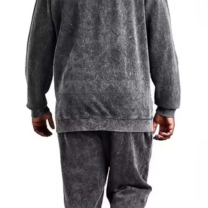 Conjunto Deportivo con Capucha para Hombre, Color Gris Lavado, Manga Larga, Corte Holgado, Informal, para Otoño, Pantalones Deportivos Transpirables de Algodón - Product Image 4