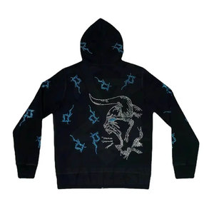 Venta al por mayor de logotipo personalizado de impresión digital de invierno nuevo estilo de moda cremallera completa peso pesado Sudadera con capucha cremallera de diamantes de imitación - Product Image 4