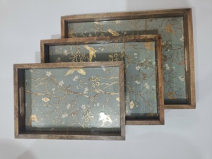 Elegant Chic Set of 3 Rectangle Mango Wood Serving Trays with Resin Inlay Versatile Various Sizes for Serving Various Needs - Product Image 5