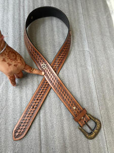 Cinturón de cuero genuino hecho a mano auténtico, cinturón floral pintado a mano occidental, cinturón de cintura Unisex de cuero mecanizado recién llegado - Product Image 3
