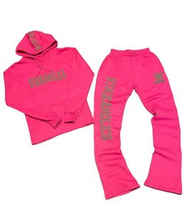 OEM personnalisé hommes décontracté hiver survêtement 100% coton épais polaire survêtement deux pièces sweats à capuche Flare Joggers empilable sweat - Product Image 6