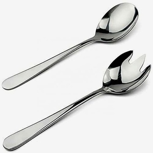 Juego de cucharas y tenedores hechos a mano para servir ensaladas, con mango de diseño, color plateado, pulido, para boda - Product Image 1