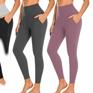 Venta al por mayor de mallas de gimnasio de talle alto personalizadas de longitud completa con el logotipo de la cintura 100% medias de Yoga de algodón mujeres casual de punto estilo bolsillos - Product Image 2