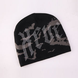 Shiny Rhinestone Embellished Beanie <b>Hat</b>, Warm Knit Skull Cap for <b>Women</b>, Fashionable Sparkle <b>Winter</b> Headwear for Outdoor Wear - Product Image 1