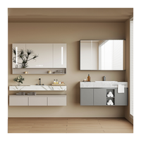 Meuble-lavabo moderne en bois résistant à l'eau avec éclairage LED, à poser, en contreplaqué, avec armoire latérale