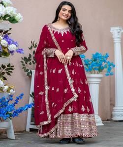 ชุด anarkali งานปักลายดอกไม้ปลอมเสื้อผ้าใส่ในสำนักงาน - Product Image 3