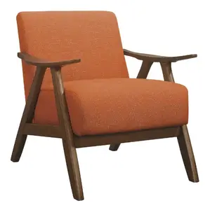Teak lounge kulüp sandalyesi katı ahşap ve turuncu renk kumaş-endonezya'da yapılan dış mekan mobilyası veya tik bahçe mobilyaları