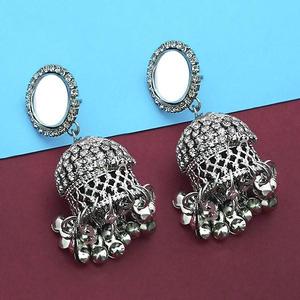 Jeweljunkm Pendientes Jhumki chapados en plata con espejo de piedra Estilo candelabro de moda-1314914 - Product Image 1
