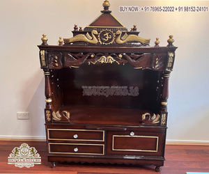 Hand Carved Wooden Temple for Pooja Room Modern Teak Wood Temple Design for Home Om Design Designer <b>Mandir</b> for Indian Home USA - Product Image 5