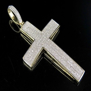 Pendentif croix en diamant scintillant Moissanite de qualité supérieure plaqué or religieux Hip Hop entièrement glacé coupe ronde pour hommes - Product Image 1