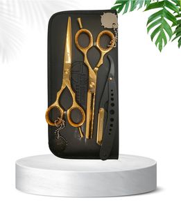 Set de Peluquería 3Pro Chapado en Oro, Suministros para Salón de Belleza, para Diestros, 28 Dientes, Cuchillas Rectas de Acero Inoxidable, Tijeras Afiladas - Product Image 1