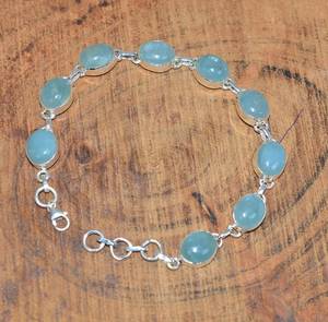 Bracelet ajustable en argent sterling 925 avec pierre précieuse ovale aigue-marine, fait à la main, bijoux pour femmes, cadeau tendance - Product Image 1