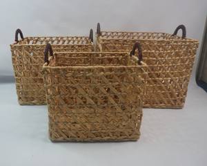 Set of 3 <b>Rectangular</b> Water Hyacinth Home <b>Storage</b> <b>Baskets</b> with Handle Stylish New Design for Home Organization - Product Image 3