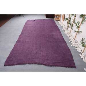 Alfombra turca Vintage moderna de 5,4x10,5 pies, diseño de retazos de lana hecho a mano púrpura para respaldo de látex de entrada rectangular grande - Product Image 4