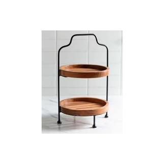 Nouveau support de gâteau en bois et métal à 2 niveaux décoration de table de mariage pour la maison hôtels et restaurants avec taille et logo personnalisés - Product Image 1