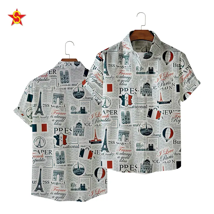 Miglior prezzo camicie hawaiane da uomo estive a maniche corte con scollo a v Casual in poliestere/cotone ad asciugatura rapida