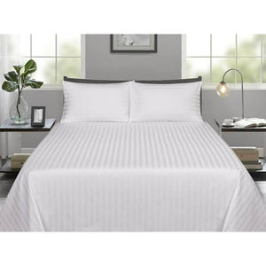 Draps de lit en satin blanc à rayures pour hôtel - Product Image 1