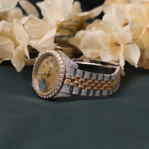 นาฬิกาฮิปฮอปเพชรสีคู่สแตนเลสนาฬิกาหน้าปัดสีทองหรูหราสำหรับผู้ชาย - Product Image 2