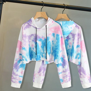 Sudadera con Capucha Corta Tie Dye para Mujer, Personalizada al por Mayor, Informal, de Manga Larga, con Logotipo Frontal, Colores Personalizados - Product Image 2