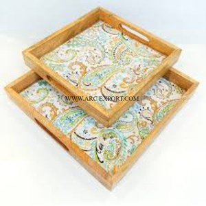 Lot de 2 plateaux de table classiques élégants pour la cuisine des hôtels Plateaux de service pour les repas du Ramadan Plateaux de service pour dattes et collations - Product Image 2