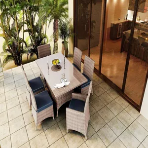 Penjualan terlaris Poly rotan Set makan luar ruangan PE rotan meja makan dan kursi Set rotan kursi pantai furnitur