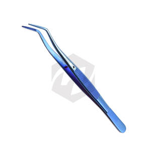 Pinzas Dentales Recubiertas de Color Azul, Pinzas de Algodón y Apósito Hechas de Acero Metálico con Puntas Curvas Dentadas Quirúrgicas - Product Image 1