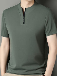 เสื้อโปโลแขนสั้นมีซิปสำหรับผู้ชายเสื้อยืดกีฬากอล์ฟผ้าสแปนเด็กซ์โพลีเอสเตอร์ลำลองคอปกแบบกำหนดเอง - Product Image 2